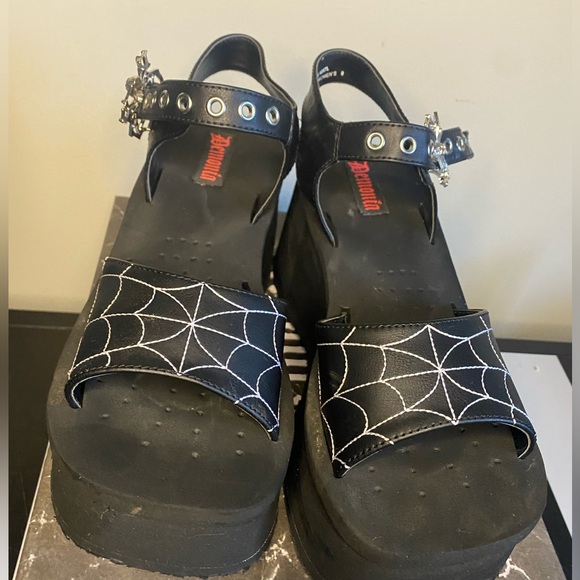 Demonia Platform Sandals with Spider Web Design - Picture 2 of 4